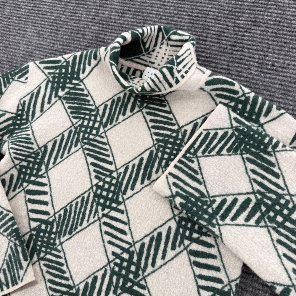 Tanya Taylor Wool Plaid Sweater Women Small Green White Preppy Knit Pullover Top